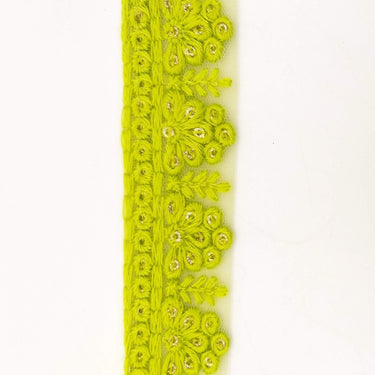 Green Net Lace Trim With Floral Embroidery And Gold Sequins, Sequinned Trim, Wedding Trim Bridal Trim